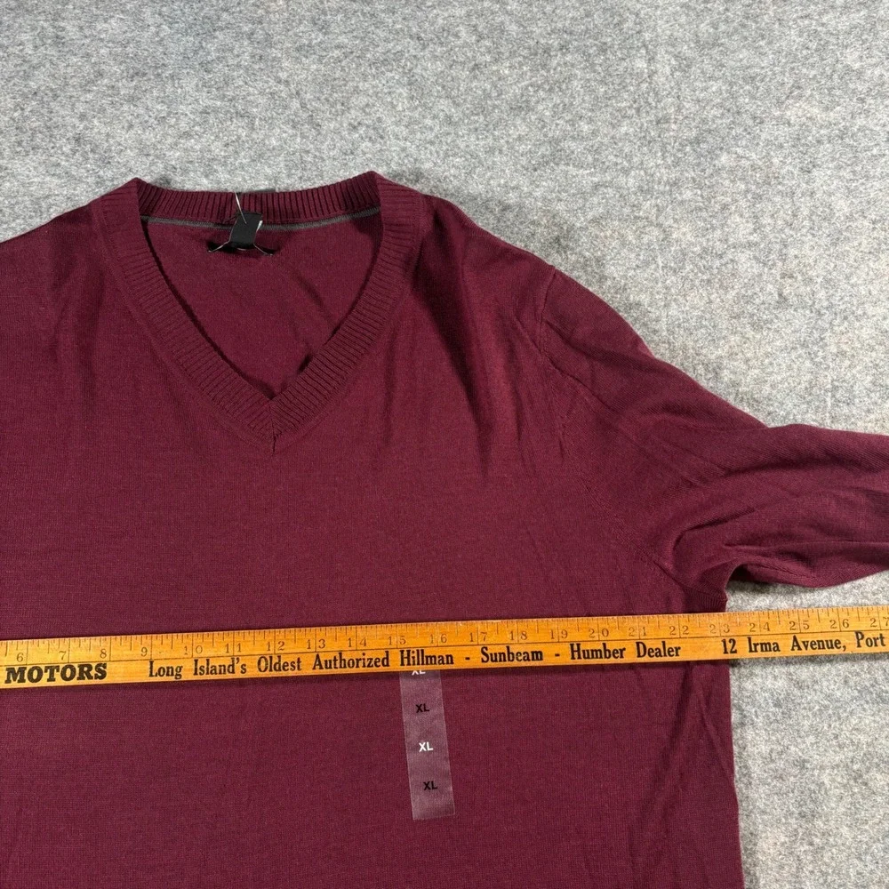 Alfani Mens XL V Neck Merino Wool‎ Blend Sweater Burgundy Red Minimalist NWT